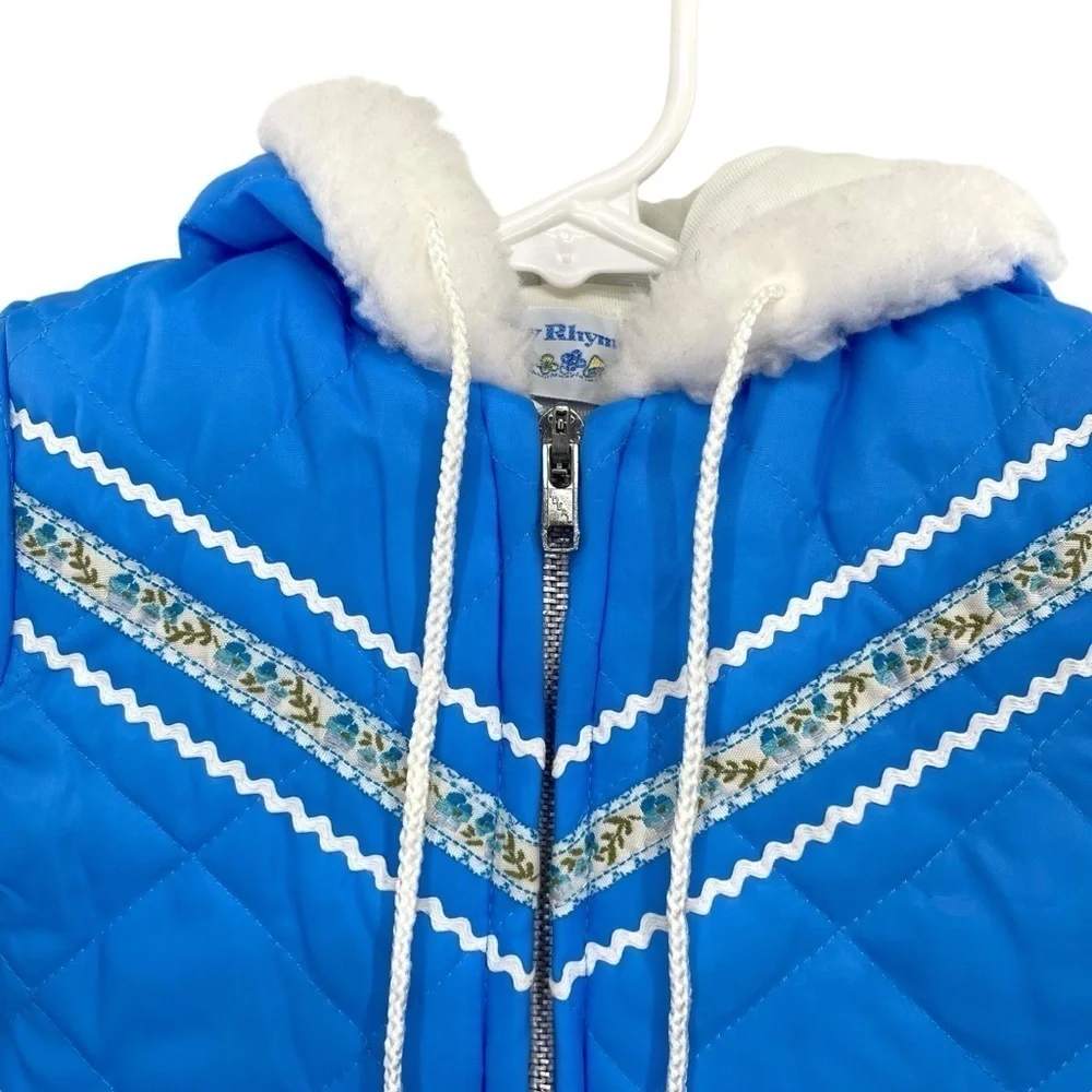 Vintage 70s Nursery Rhyme Baby Blue Quilted Coat